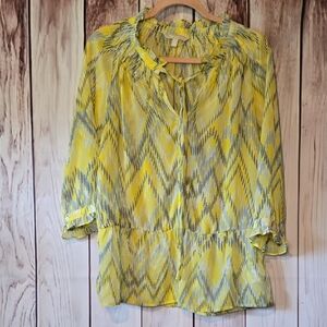 Banana Republic Yellow and Gray Peasant Blouse Size Medium